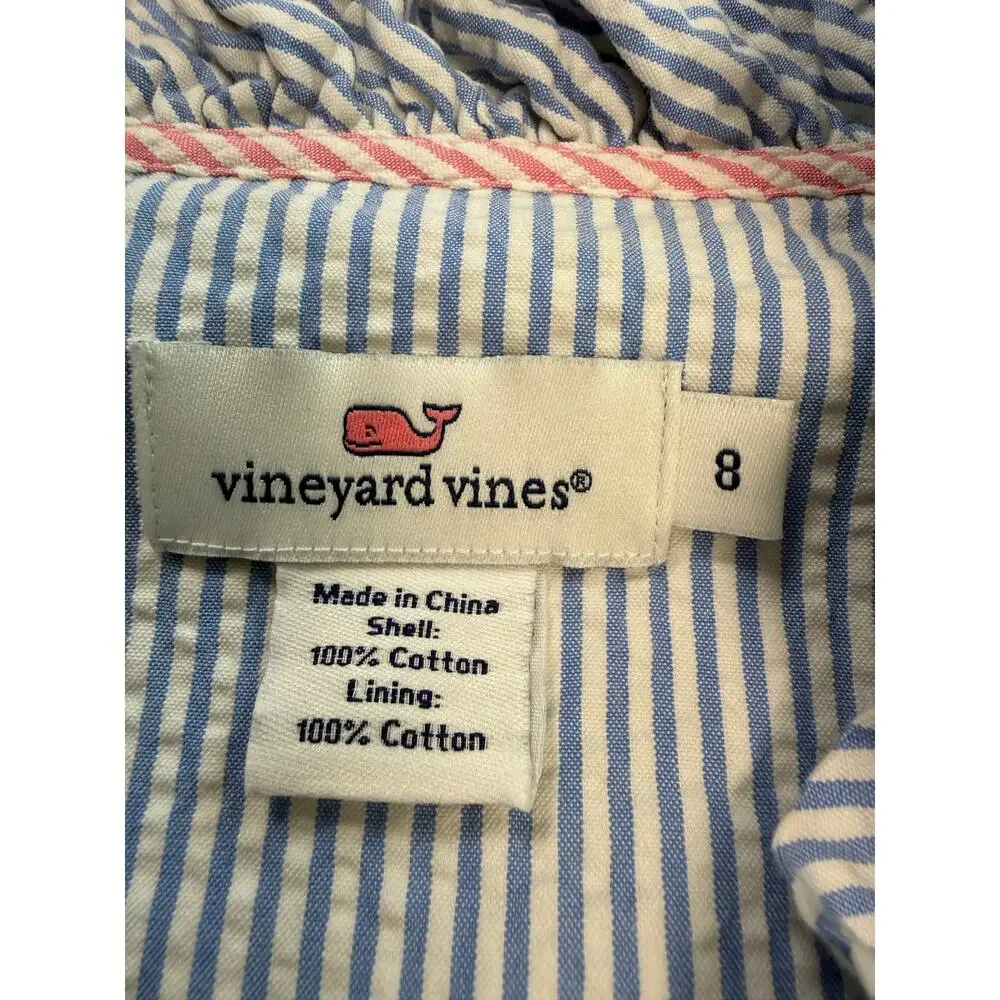 Vineyard Vines Blue White Seersucker Ruffle Dress SIZE 8
